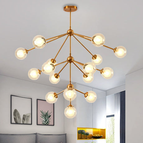 Sleek Sputnik Metal Chandelier With Clear Glass Sphere Shades - 4/7/10 Lights For Contemporary