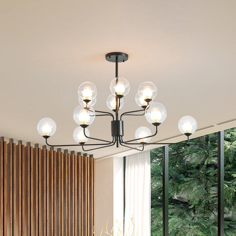 Contemporary 2-Tier Ball Clear Glass Chandelier - Elegant Radial Design With 8/12/18 Lights