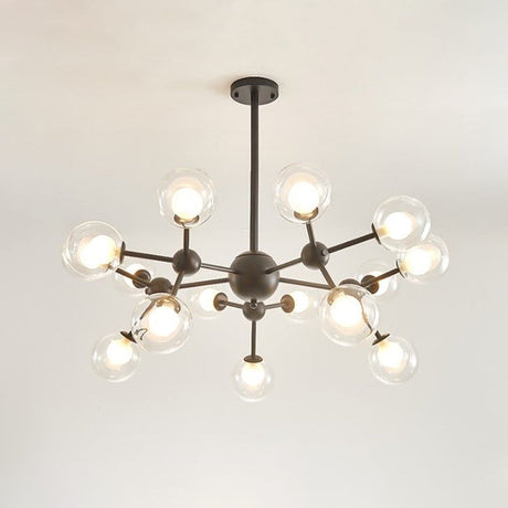 Modern Clear Glass Bubble Chandelier With Starburst Design - 9/12/15 Lights Black/Gold