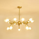 Modern Clear Glass Bubble Chandelier With Starburst Design - 9/12/15 Lights Black/Gold