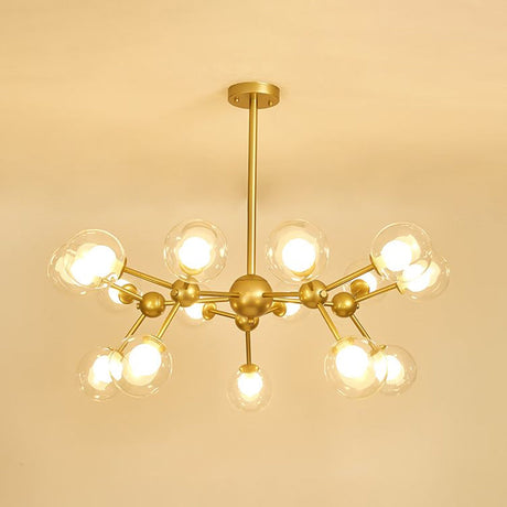 Modern Clear Glass Bubble Chandelier With Starburst Design - 9/12/15 Lights Black/Gold