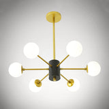 Modernist Milk Glass Chandelier With Burst Design - Gold Finish 6/8/9 Lights Hanging Ceiling Lamp