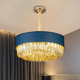 Modern Drum Shape Crystal Chandelier - 9-Light Black/Red/Blue Leatherwear Ceiling Fixture