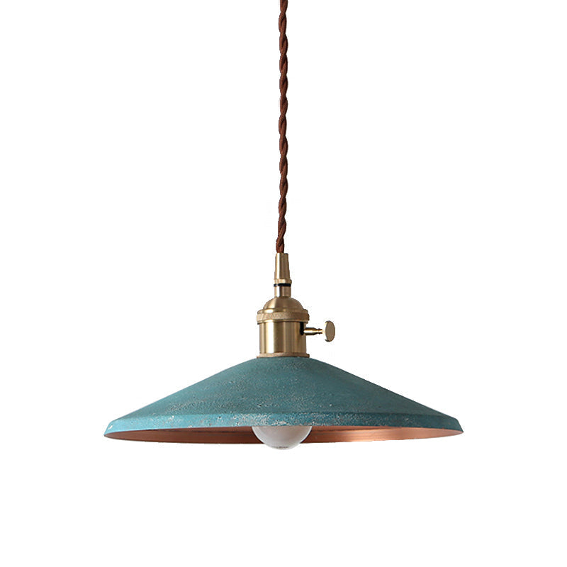 Rustic Saucer Shade Pendant Light With Adjustable Cord In Silver/Red/Blue