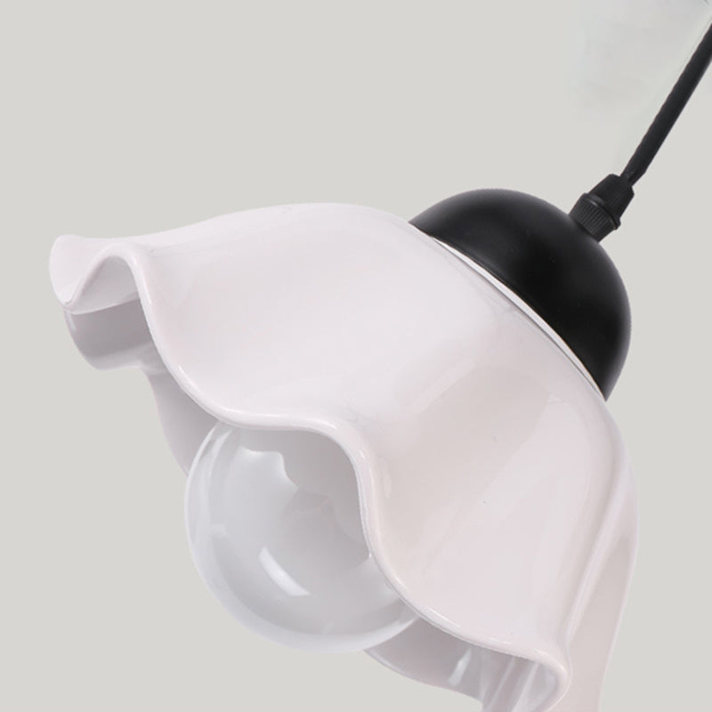 White Glass Flower Shade Pendant Light For Dining Room With Loft Style