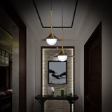 Mid Century Brass Flared Ceiling Light With Frosted Glass Shade - 1 Hallway Pendant