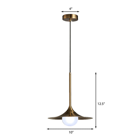 Mid Century Brass Flared Ceiling Light With Frosted Glass Shade - 1 Hallway Pendant