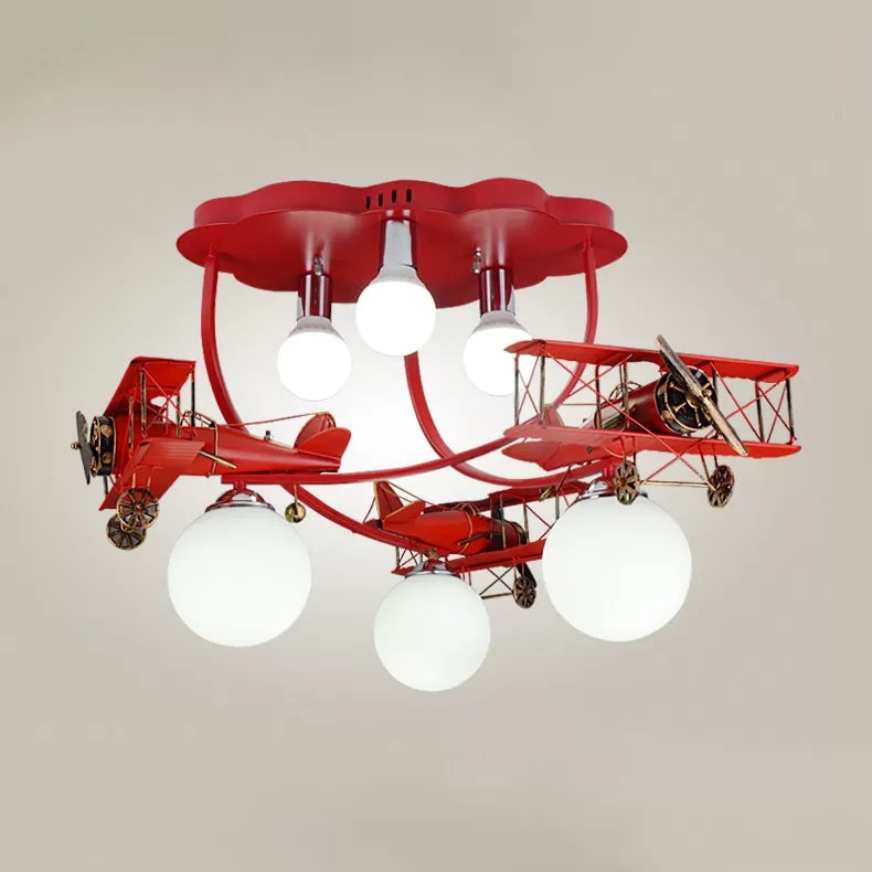 Modern Globe Flush Ceiling Light For Childs Bedroom Red