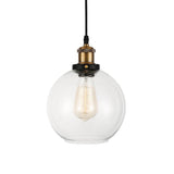 Industrial Brass Pendant Light: Clear Glass Globe Suspension Lamp With Adjustable Cord