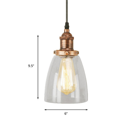 Aged Copper Pendant Light - Vintage Clear Glass With Tapered Design Perfect For Dining Room
