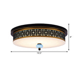 16’ - 19.5’ W Led Flush Mount Ceiling Light Fixture | Black - Gold Opal Glass Drum Dining Hall