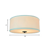 Modern Drum Shade Flush Mount Light With 5 Bulbs 16/19.5 Wide Grey/White Green Rim - Bedroom Ceiling