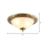 Opaline Glass Brass Flush Ceiling Light - Traditional Bedroom Lighting (12’/16’/19.5’ 2/3 Heads)