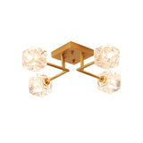 Gold Branching Crystal Ceiling Light - Postmodern Semi-Mount For Bedroom (4/6-Head)
