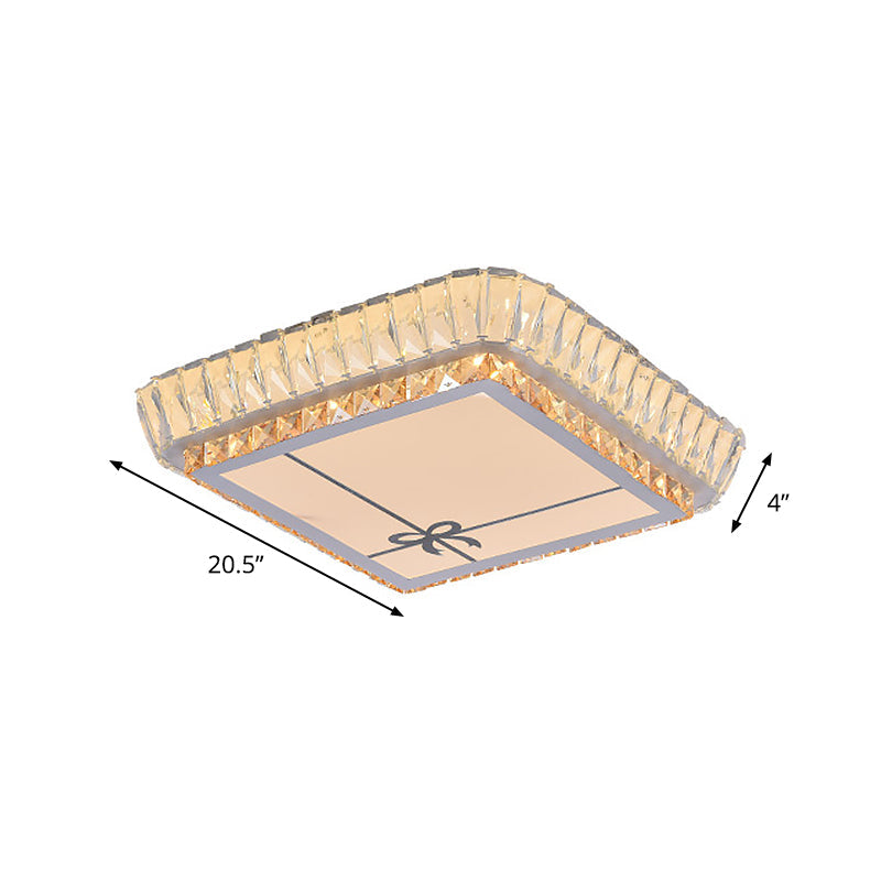 Contemporary Crystal Ceiling Flush Light With Led And White Trellis/Bowknot Design