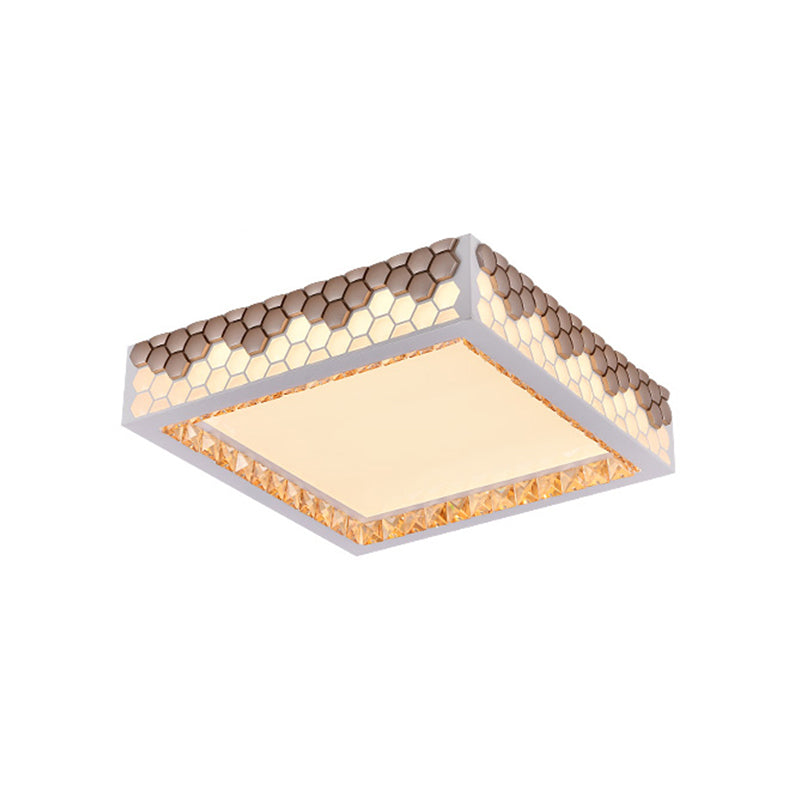 Modern Crystal Flush Mount Ceiling Light Fixture With Honeycomb Design - White-Gold Led Lighting For