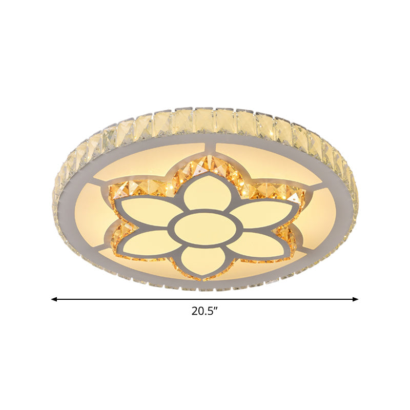 Modern Led Flush Mount Ceiling Light With Clear Crystal Design For Bedroom