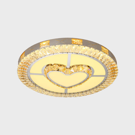 Led Crystal Ceiling Light Flush-Mount Fixture - Modern Chrome With Clear Inlaid Diamond/Flower/Star