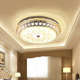 Modern Led Drum Flushmount Ceiling Light With Clear Crystal Embellishments And Flower Pattern For