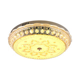 Modern Led Drum Flushmount Ceiling Light With Clear Crystal Embellishments And Flower Pattern For
