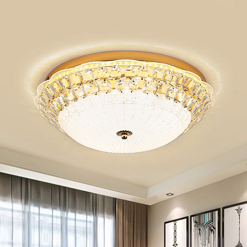 16/19.5 W Led Flush Mount Lighting With White Glass Bowl & Crystal Accent - Simple Elegant Ceiling