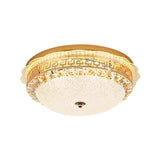 16/19.5 W Led Flush Mount Lighting With White Glass Bowl & Crystal Accent - Simple Elegant Ceiling
