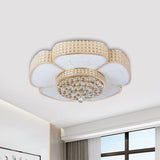 Modern Flower Ceiling Flush Light - Crystal Encrusted Mount Fixture In Gold 4/6-Bulb 16/23.5 Wide