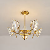 Sleek Gold Crystal Flush Mount Chandelier - Post-Modern Design With Curved Shade Semi Ceiling Light