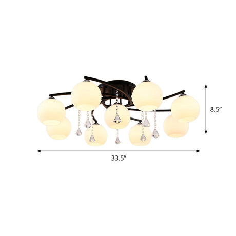 Modern 3/7/9 Heads Black Milk Glass Ball Chandelier Ceiling Mount Light For Living Room