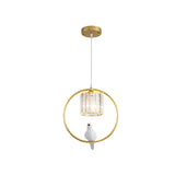 Black/Gold Hoop Pendulum Modern Pendant Light With Bird And Cylinder Crystal Shade