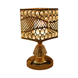 Modern Crystal Encrusted Nightstand Lamp - Cylinder/Round/Square Design Gold Finish Single Bulb