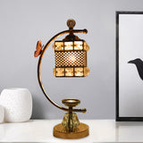 Modern Crystal-Encrusted Table Lamp With Curved Arm - Cube/Flower Shape Nightstand Light [Gold