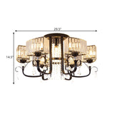 Semi Flush Black Metal Ceiling Lamp With Crystal Cuboid Shade - Swirling Arm 3/7 Heads