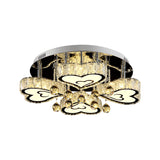 Contemporary Loving Heart Ceiling Fixture: Led Crystal Flush Mount Lamp With Chrome Finish