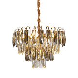 Golden Contemporary Chandelier: Layered Parlor Ceiling Lamp With Crystal Accents (5 Lights)