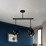 Industrial Iron Dome Restaurant Semi Flush Mount Ceiling Light Fixture With Linear Design - 2/3 Bulb