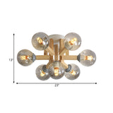 Postmodern Starburst Semi Mount 7-Light Bedroom Flush Ceiling Light With Smoke Grey Glass Shade