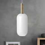 Minimalist Opal Glass Ceiling Pendant - Brass 1 Light Hanging Lamp For Table White