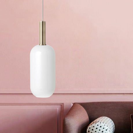 Minimalist Opal Glass Ceiling Pendant - Brass 1 Light Hanging Lamp For Table