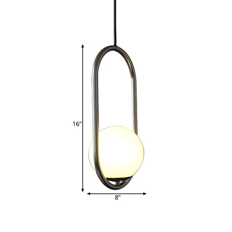 Sleek Chrome Oblong Pendant Light With Minimalist Design And Orb White Glass Shade