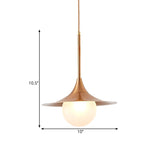 Modern Flared Pendant Light With Orb Milk Glass Insert Single Metal Hanging Fixture For Living Room