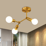Postmodern Brass Flush Mount Lighting With Rotating Metal Molecule Design 3 /