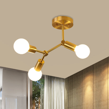 Postmodern Brass Flush Mount Lighting With Rotating Metal Molecule Design 3 /