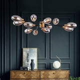 Vintage Brass Semi Mount Close To Ceiling Light With Smoke Grey Glass Shade - 12-Bulb Parlor