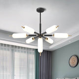 Black Nordic Wooden Chandelier With 7-Cylinder Matte Glass Lights
