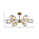 Sleek Postmodern 6-Light Glass Brass Ceiling Lamp For Dining Table