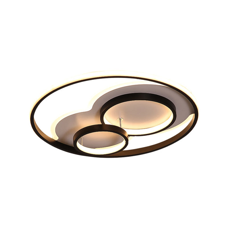 Modern Black Led Flush Mount Ceiling Lamp With Multi-Ring Acrylic Design In Warm/White Light -