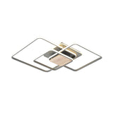 Modern Grey And Wood Led Flush Mounted Ceiling Light With Stacked Acrylic Frame Warm/White Lighting