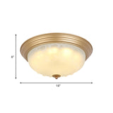 Colonial White Glass Bowl Flush Mount Ceiling Light With Gold Finish - 2/3 Heads 16’/19.5’ Width