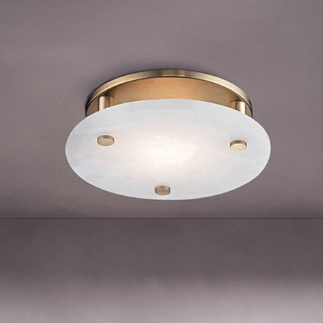 Colonial White Glass Ceiling Light Fixture With Gold Circle Accent - 3-Light Semi Flush Mount For
